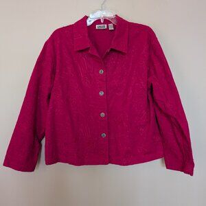 Chico's Design embroidered hot pink denim jacket EUC size 3 Large